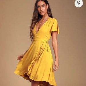 LuLu’s Golden Yellow Midi Wrap Dress